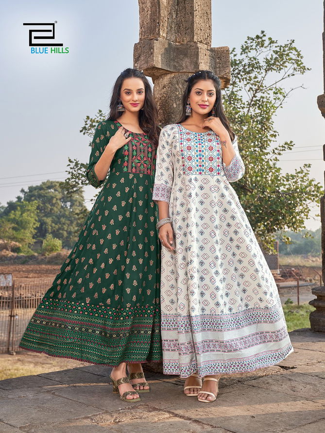 Blue Hills Up To Date 20 Long Printed Designer Wear Wholesale Anarkali Kurtis Catalog